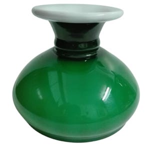 Vintage Opal Cased Green Glass Lamp Shade Reversed - Fitter: 7 23/64&quot; (18.7 cm)