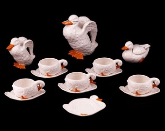 Vintage Original Bordallo Pinheiro Portugal Duck Shape Pieces Coffee Set