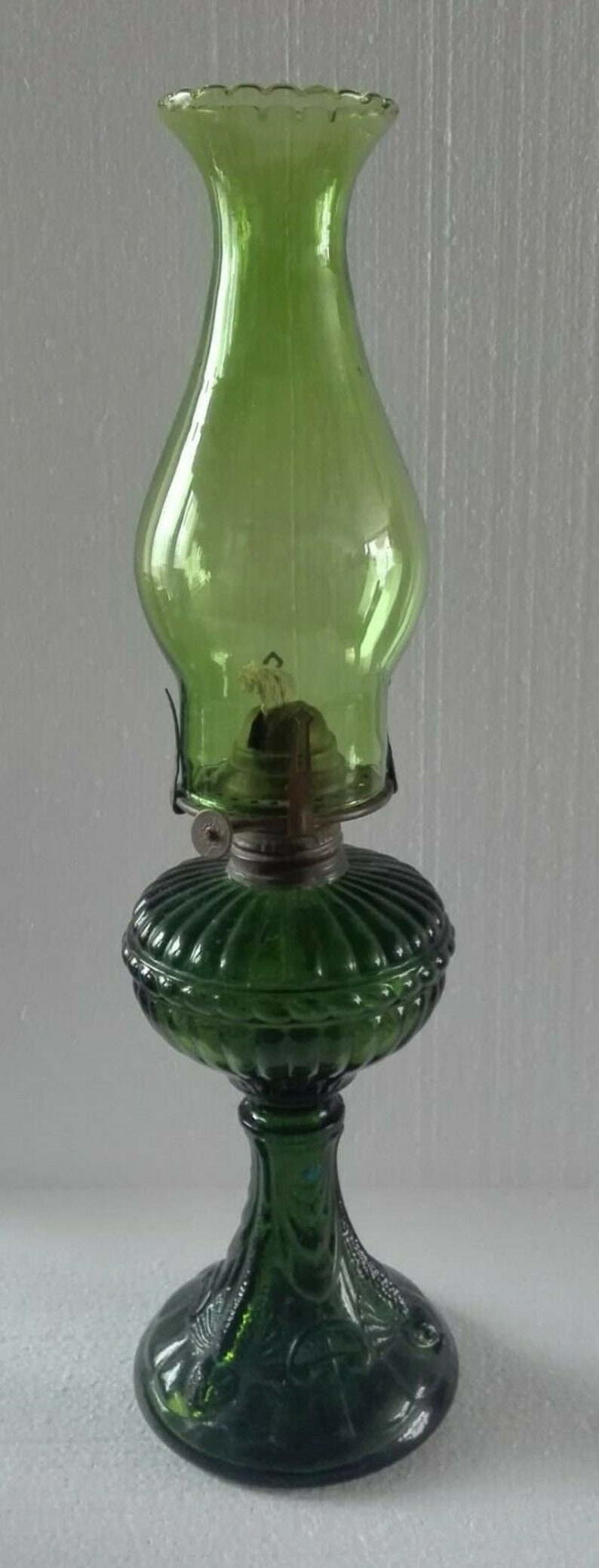 Vintage Green Glass Piecrust Chimney for Kerosene Oil Lamps Etsy
