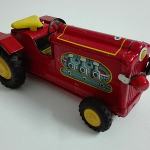 Vintage Japanese Tin Friction Toy Red Agricultural Farm Tractor