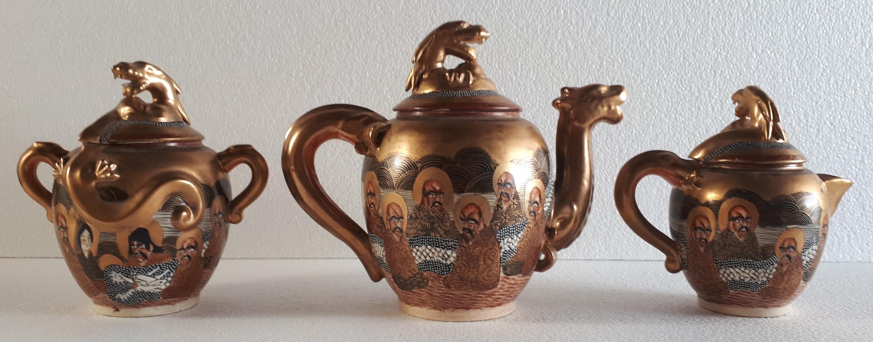 ヴィンテージ 薩摩焼 茶器セット 龍陶 11人用 明治時代 金彩 - Etsy 日本