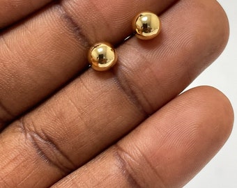 Unisex 9ct Solid Gold Pair Ball Round Ear Studs Earrings Piercing 6mm 002