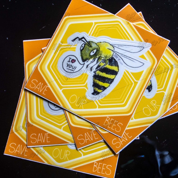 I Love You - Save Our Bees illustration kiss-cut sticker - Original Artwork Merchandise