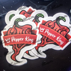 Pepper King stylized Carolina Reaper spicy illustration die-cut sticker - Original Artwork Merchandise