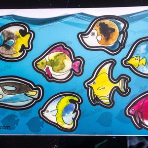 水彩画の魚の友達のイラストステッカーシート - オリジナルアートワーク商品