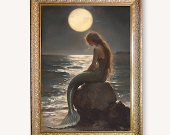 Stampa di sirena al chiaro di luna: arte fantasy gotica dell'oceano (download digitale)