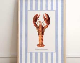 Lobster Print: Grandmillennial Coastal Blue Stripes (Digital Download)