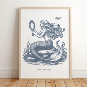 Vintage zeemeerminposter - grillige zeemeerminprint, op de oceaan geïnspireerd decor, retro zeemeermin kunst aan de muur, kustthema print voor thuis, nautisch decor