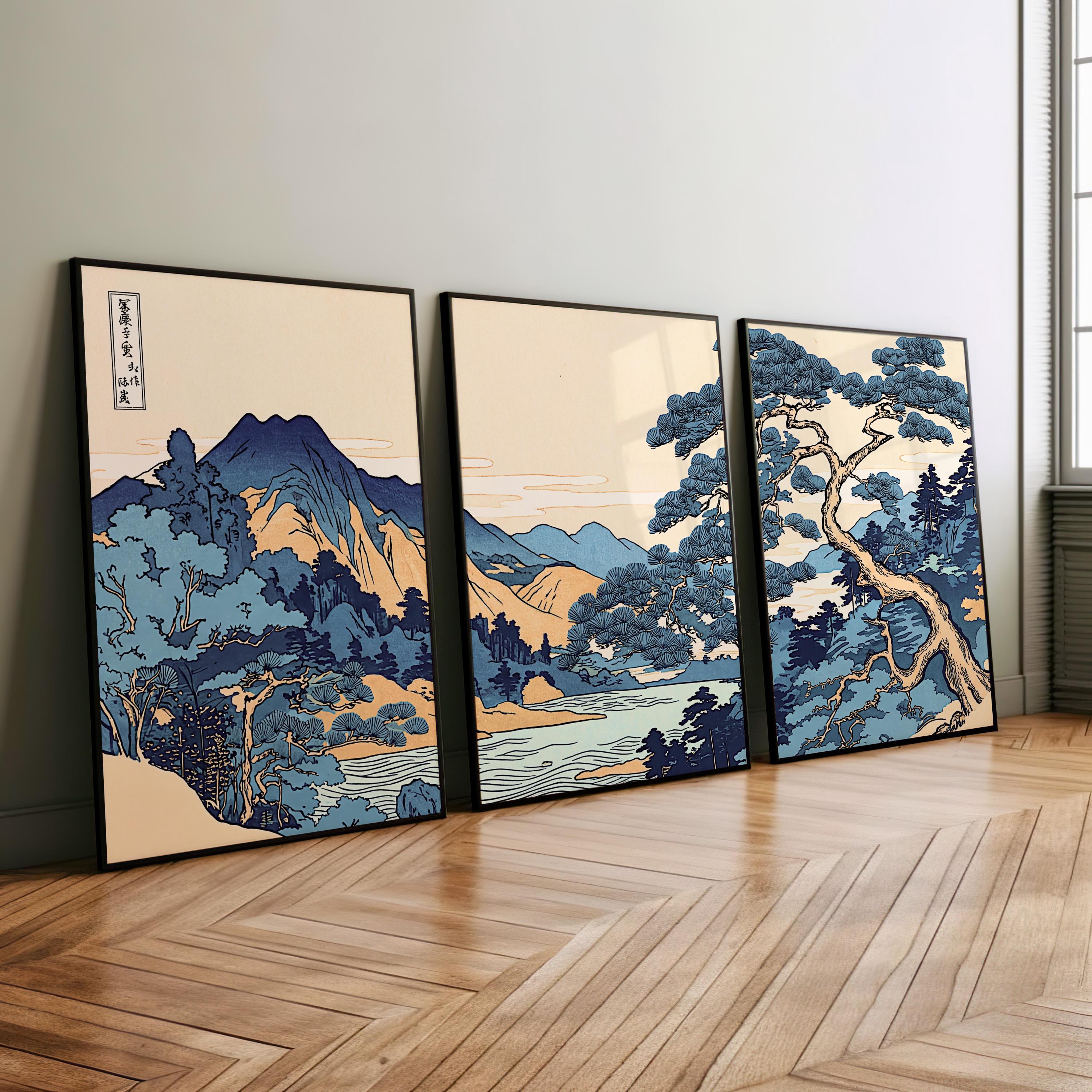 Vintage Style Japanese Landscape Print Set of 3 - Mountain Forest Wall ...