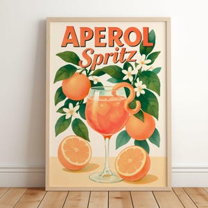 Aperol Spritz-kunstafdruk | Decoratie barwagen | Receptposter Aperol Spritz | Retro Italiaanse cocktailprint | Trendy kleurrijke afdrukbare muurkunst