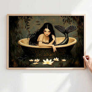 Gothic Meerjungfrau Art Print: Dark Siren in der verzauberten Wanne (Digitaler Download)
