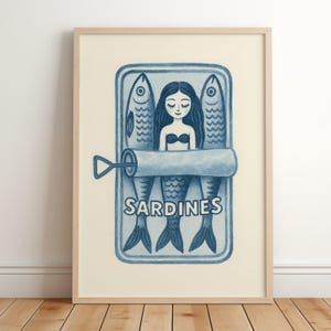 Meerjungfrau Sardine Dosendruck: Retro Küchen Wandkunst, Meerjungfrau in der Sardinendose Poster