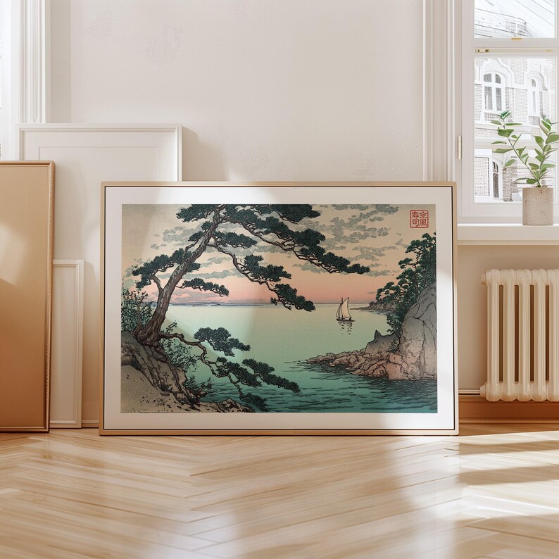 Vintage Japanese Landscape Print - Horizontal Japandi Wall Art - Asian ...
