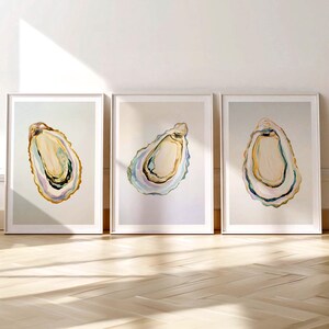Oyster Wall Art Set of 3, Coastal Prints, Pastel Watercolor Oyster Shells, Modern Elegant Beach House Decor, Neutral Nautical Printable beach house art minimalist art ocean wall decor wall art set of 3 trendy coastal print neutral coastal art oyster shells print pastel oyster shells watercolor oysters modern elegant art marine nautical art oysters triptych bathroom kitchen
