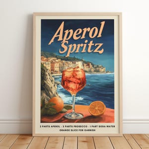 Aperol Spritz Art Print | Retro Cocktail Print | Bar Cart Decor | Aperol Spritz Recipe Poster | Beachy Drink | Trendy Printable Wall Art
