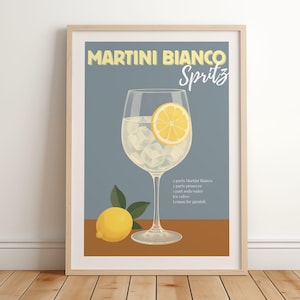 Martini Bianco Spritz Art Print | Bar Cart Decor | Martini Spritz Recipe Poster | Retro Italian Cocktail Print | Trendy Printable Wall Art