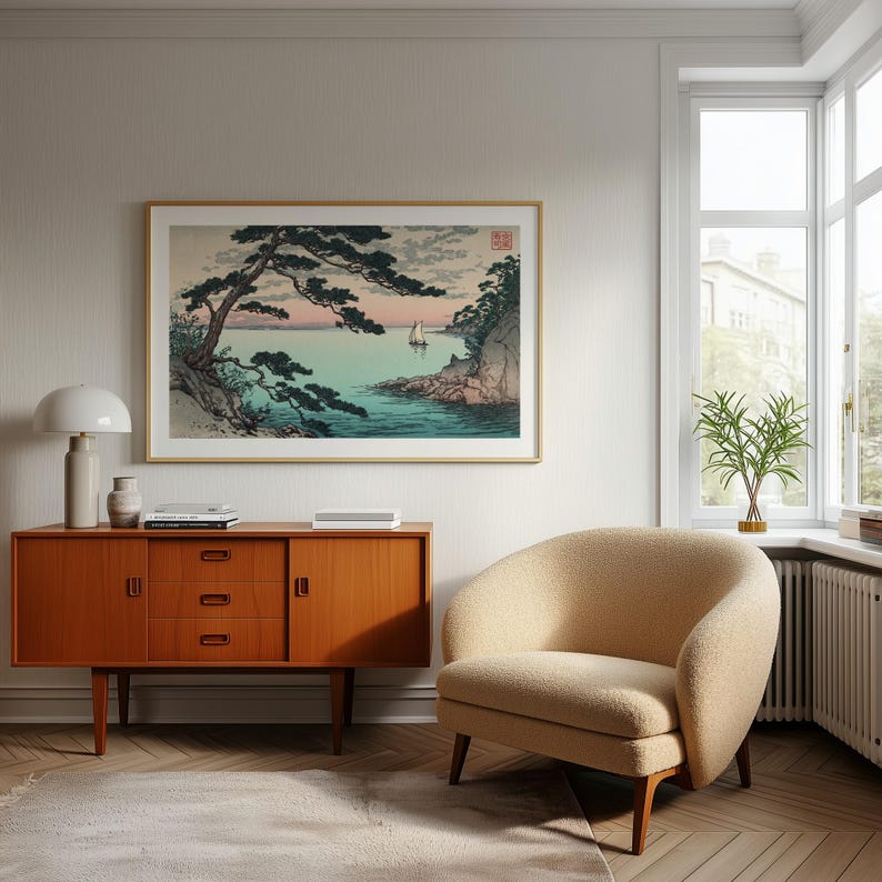 Vintage Japanese Landscape Print - Horizontal Japandi Wall Art - Asian ...