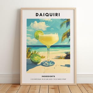 Daiquiri Art Print | Bar Cart Decor | Daiquiri Recipe Poster | Beachy Drink Poster | Retro Cocktail Print | Trendy Printable Wall Art
