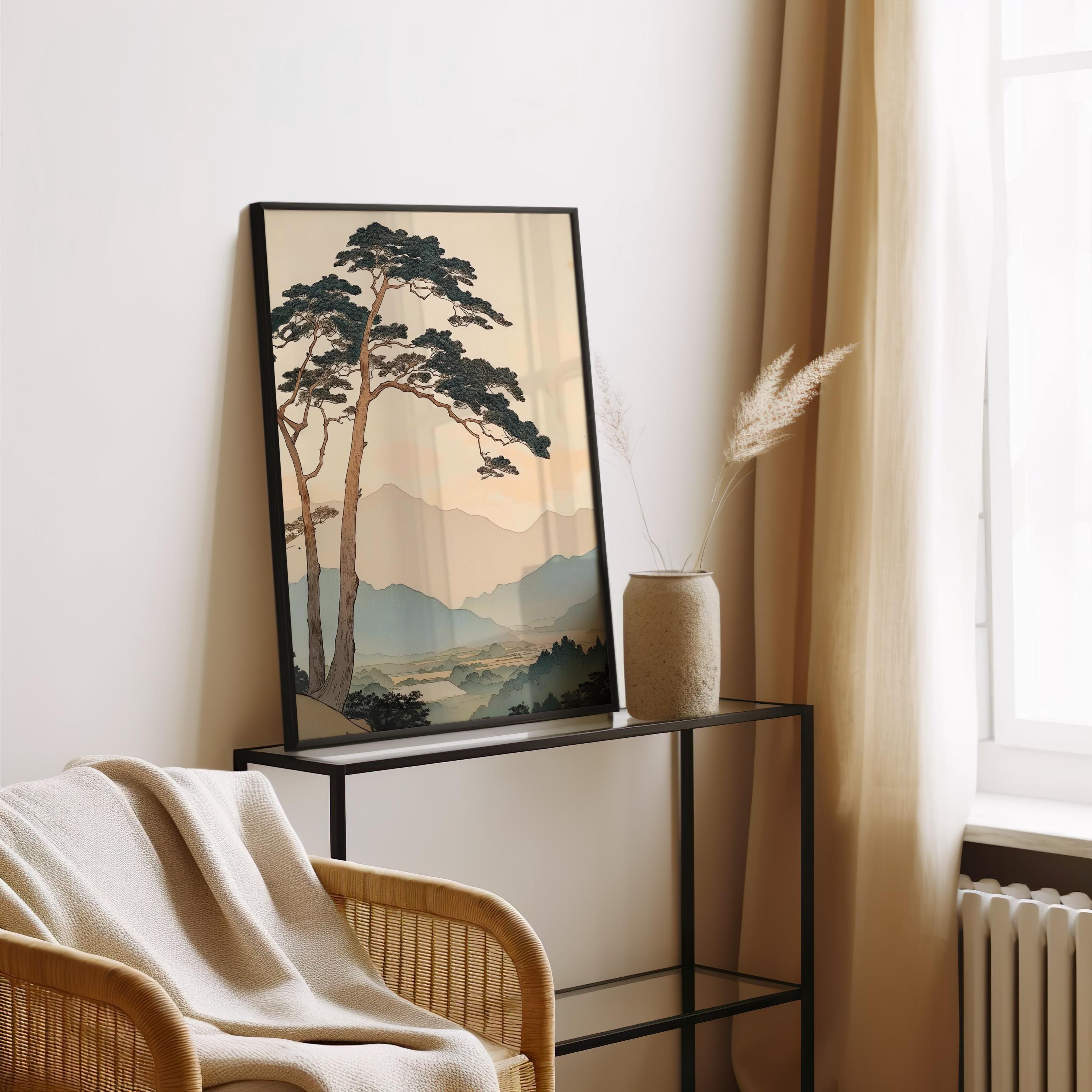 Vintage Japanese Forest Print - Mountain Landscape Wall Art - Japandi ...