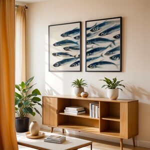 Sardines Print Set - Blue Fish Painting Duo - Sardine Poster - Beach House Nautical Decor - Coastal Wall Art - Retro Mediterranean Poster coastal wall art
nautical decor
beach house art
watercolor fish
ocean wall art
beach decor
coastal decor
fish illustration
sardines print
sardines set of 2
retro fish poster
mid century modern
fisherman aesthetic