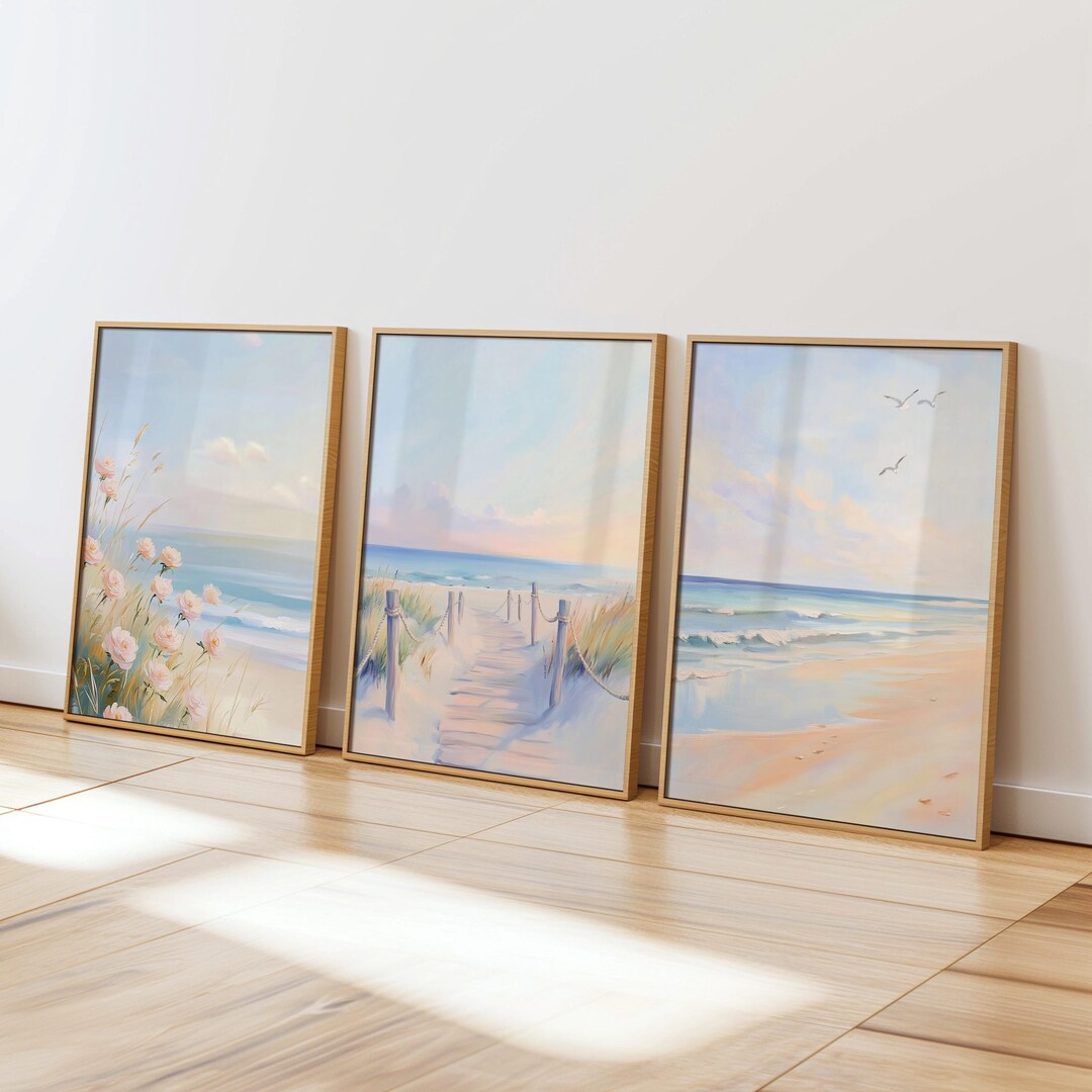 Set of 3 Pastel Coastal Wall Art / Summer Beach Path Print / Ocean ...