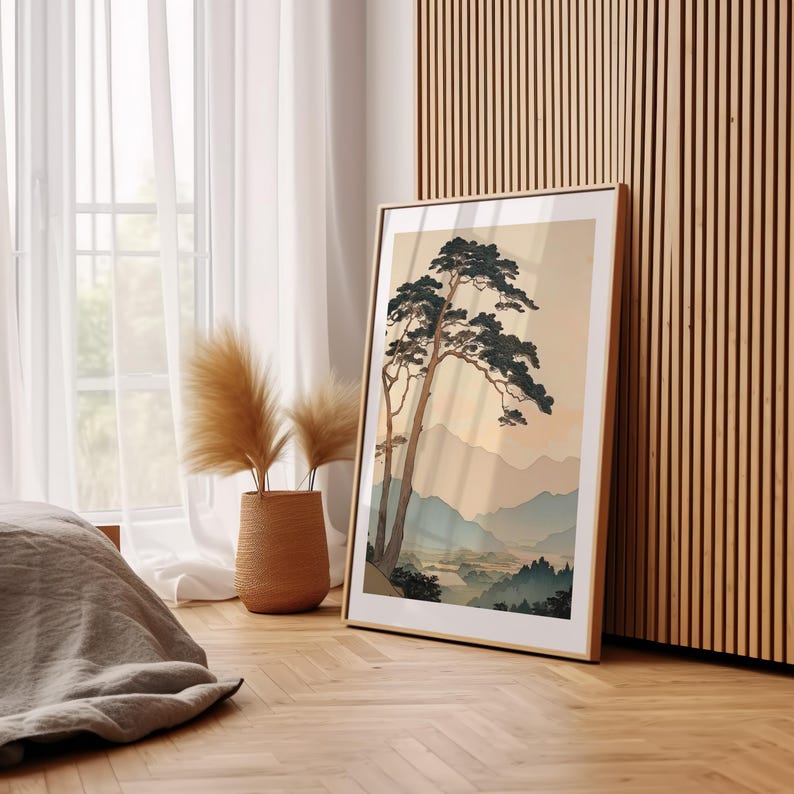 Vintage Japanese Forest Print - Mountain Landscape Wall Art - Japandi ...