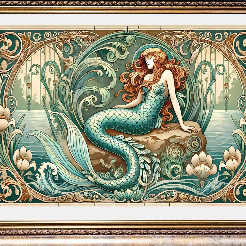 Art Nouveau Mermaid Print: Mystical Coastal Wall Art (digital Download ...