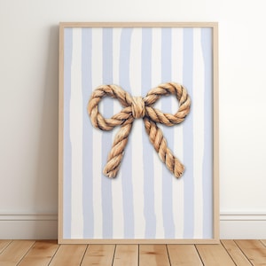 Kokette Bogen Druck | Fischer Ästhetische Wandkunst | Nautisches Preppy Digitales Poster | Küsten blau gestreiften Dekor für Strandhaus oder Badezimmer