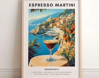 Espresso Martini Poster | Cocktail Poster | Bar Cart Decor | Retro Cocktail Print | Espresso Martini Recipe Poster | Alcohol Drink Poster