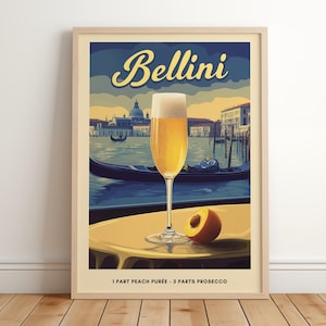 Bellini Art Print | Retro Cocktail Print | Bar Cart Decor | Bellini Recipe Poster | Beachy Drink Poster | Trendy Printable Wall Art