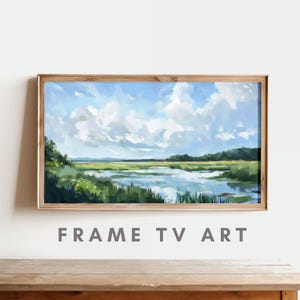 Frame TV Art Summer, Marsh Landscape Painting, Coastal Summer TV Art, Tranquil Wetland Marshland Painting for Samsung Frame TV 3840 x 2160