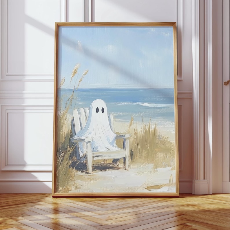 Summerween Decor, Ghost Beach Print, Summer Halloween Wall Art, Spooky Coastal Decor, Cute Ghost Ocean Digital Painting, Trendy Halloween Gift, summerween print
ghost poster
spooky decor
summer halloween
retro wall art
ghost decor
cute halloween
summer ghost
halloween wall
ghost on beach print
ocean ghost painting
trendy halloween art
summerween poster