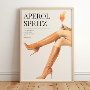Aperol Spritz Rezept Kunstdruck | Glam Boots Cocktail Poster | Retro Cocktail Bar Dekor Digitaler Download | Hausbar Küche Kunstdruck