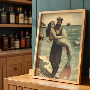 Mermaid Print
Eclectic Decor
Dark Academia Art
Whimsical Print
Vintage Wall Art
Couples Print
Quirky Bathroom
Accessory Fun
Fantasy Creature Art
for Mermaidcore Room
Nautical Decor Idea
mermaid fisherman
beachy print