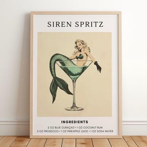 Vintage Mermaid Cocktail Wall Art - Mermaid Martini and Siren Spritz Poster Set of 2 - Retro Bar Decor for Coastal & Nautical Home Style mermaid recipe art
cocktail wall art
vintage bar print
coastal decor print
martini recipe art
digital bar decor
mermaid wall art
home bar printable
coastal kitchen art
cocktail sign
trendy cocktail art
aperol spritz poster
cocktail poster