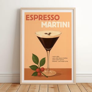 Wydruk Espresso Martini | Dekoracja wózka barowego | Plakat z przepisem na Espresso Martini | Retro włoski wydruk koktajlowy | Modna drukowana sztuka ścienna do kuchni