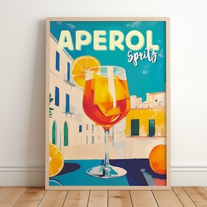Aperol Spritz Art Print | Dekoracja wózka barowego | Plakat Aperol Spritz | Retro Cocktail Print | Italian Kitchen Print | Modna sztuka ścienna do wydrukowania