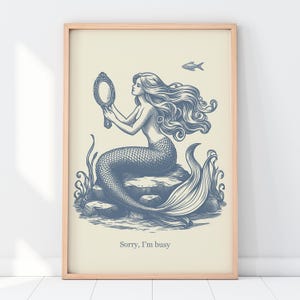 Vintage zeemeerminposter - grillige zeemeerminprint, op de oceaan geïnspireerd decor, retro zeemeermin kunst aan de muur, kustthemaprint voor thuis, kustdecor