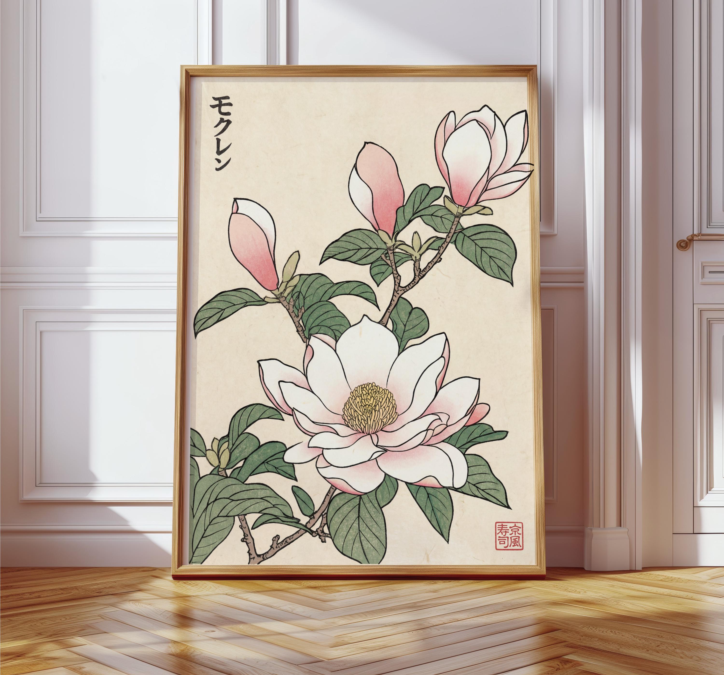 Japanese Woodblock Print - Vintage Magnolia Flower Art - Ukiyo-e