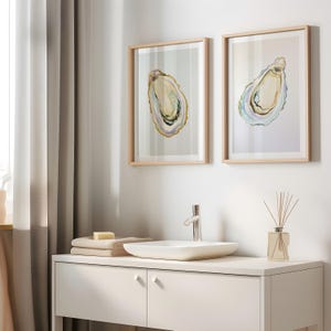 Oyster Shell Wall Art Set, Coastal Prints, Pastel Watercolor Oyster Shells, Modern Elegant Beach House Decor, Neutral Nautical Printable beach house art minimalist art ocean wall decor wall art set of 3 trendy coastal print neutral coastal art oyster shells print pastel oyster shells watercolor oysters modern elegant art marine nautical art oysters triptych bathroom kitchen