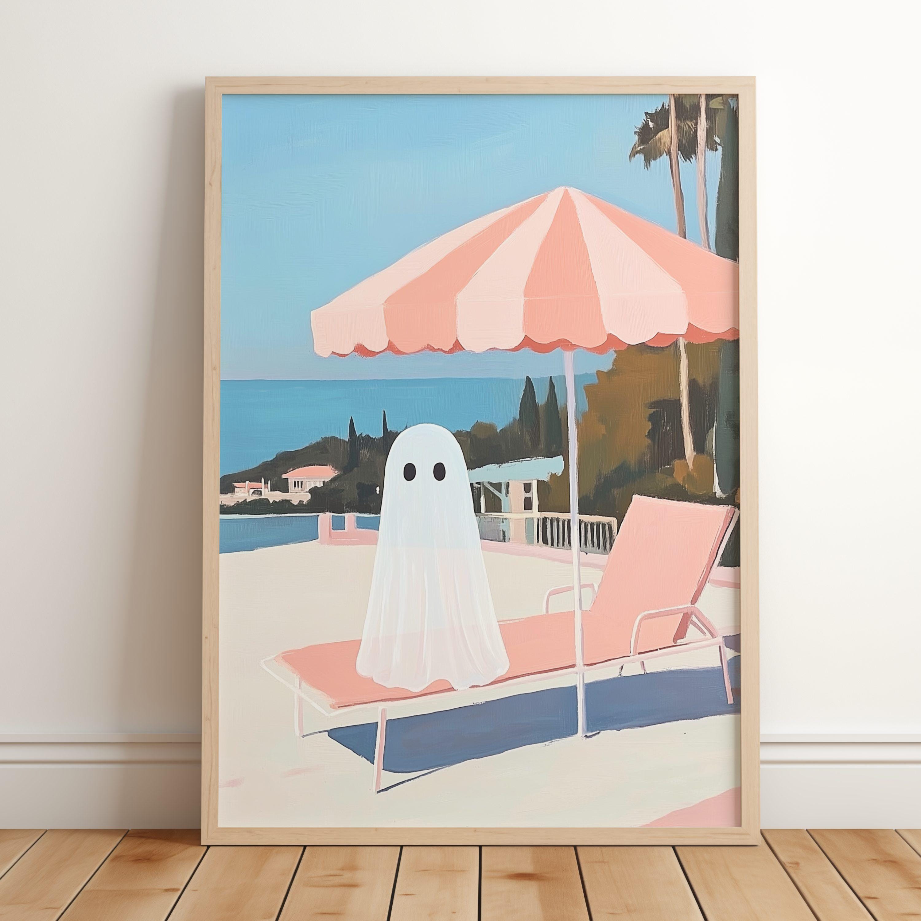 Summerween Ghost Beach Print: Spooky Retro Halloween Decor (digital ...