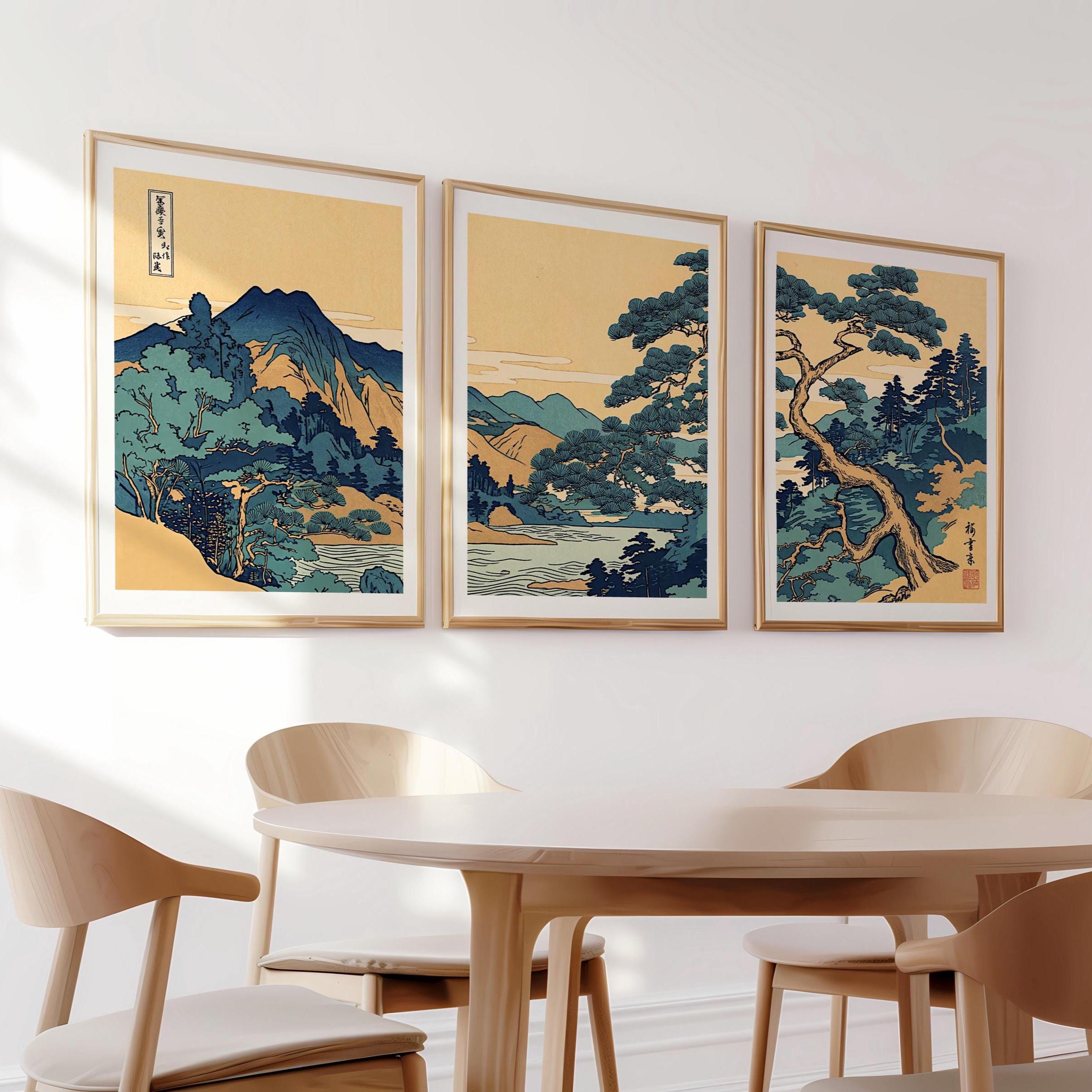 Vintage Japanese Landscape Print Set of 3 - Mountain Forest Wall Art ...