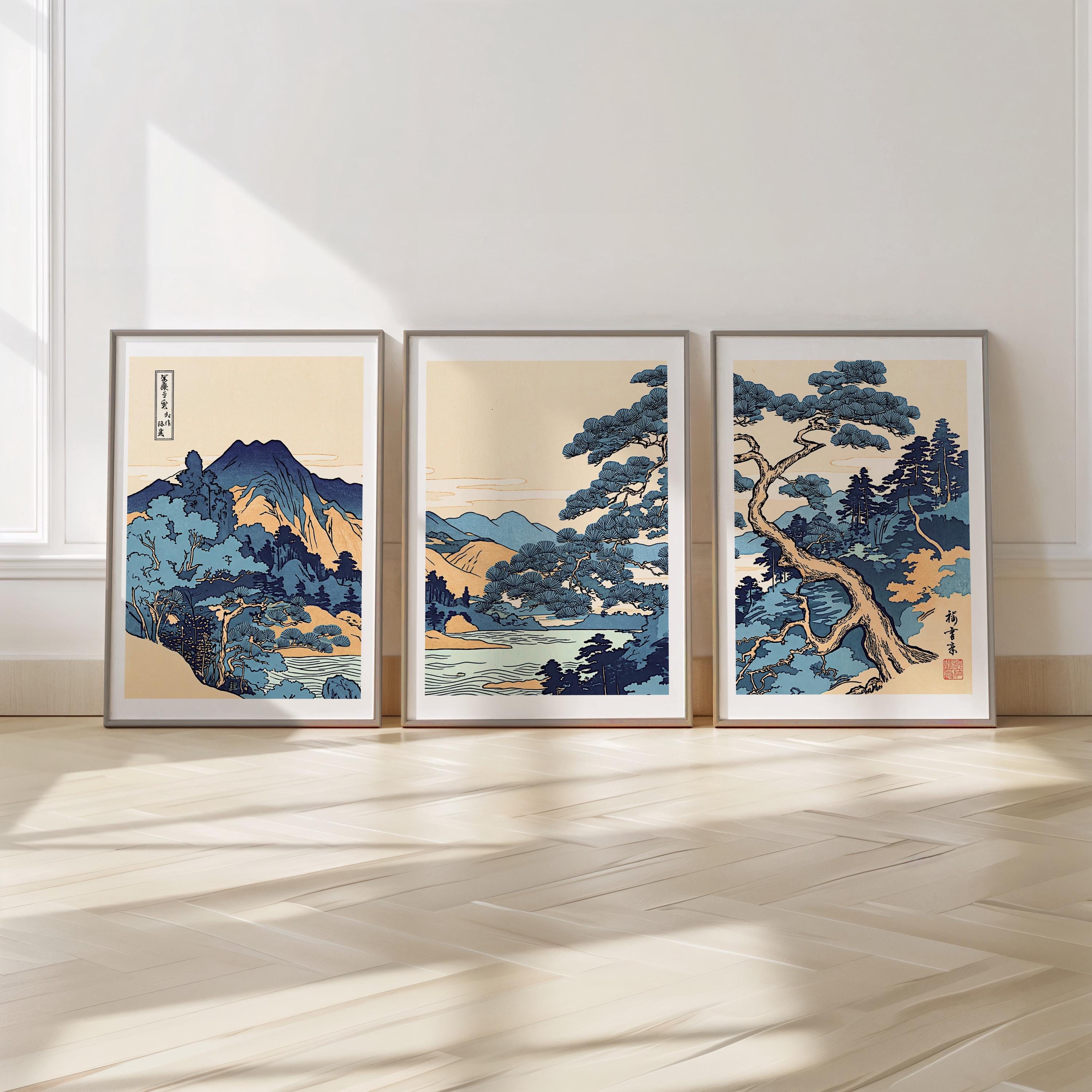 Vintage Style Japanese Landscape Print Set of 3 - Mountain Forest Wall ...