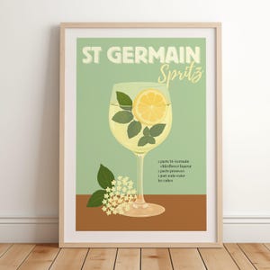 St Germain Spritz Art Print | Bar Cart Decor | Elderberry Spritz Recipe Poster | Retro Italian Cocktail Print | Trendy Printable Wall Art