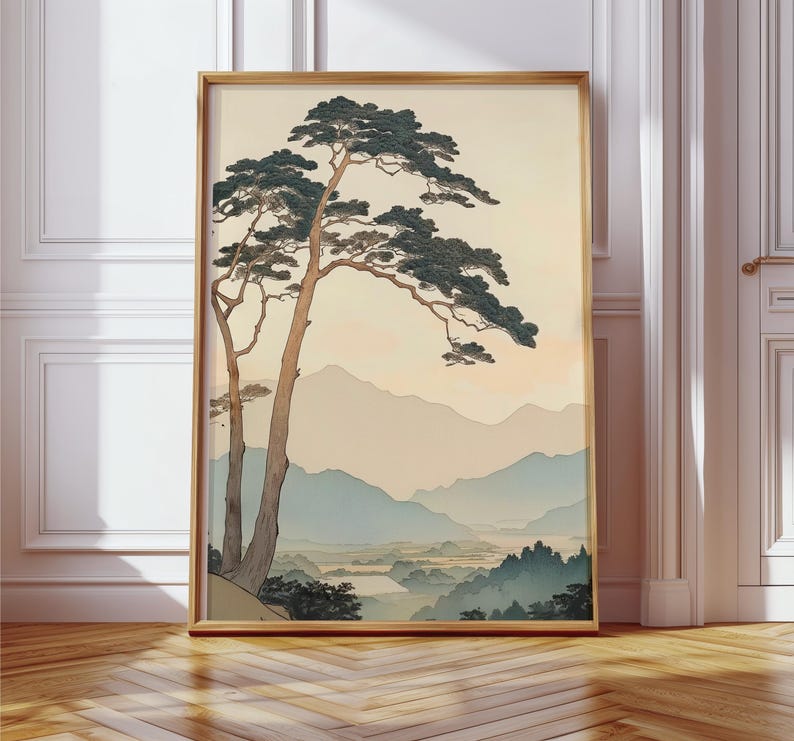 Vintage Japanese Forest Print - Mountain Landscape Wall Art - Japandi ...
