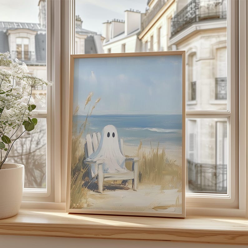 Summerween Ghost Beach Print, Summer Halloween Wall Art, Spooky Coastal Decor, Cute Ghost Ocean Digital Painting, Trendy Halloween Gift, summerween print
ghost poster
spooky decor
summer halloween
retro wall art
ghost decor
cute halloween
summer ghost
halloween wall
ghost on beach print
ocean ghost painting
trendy halloween art
summerween poster