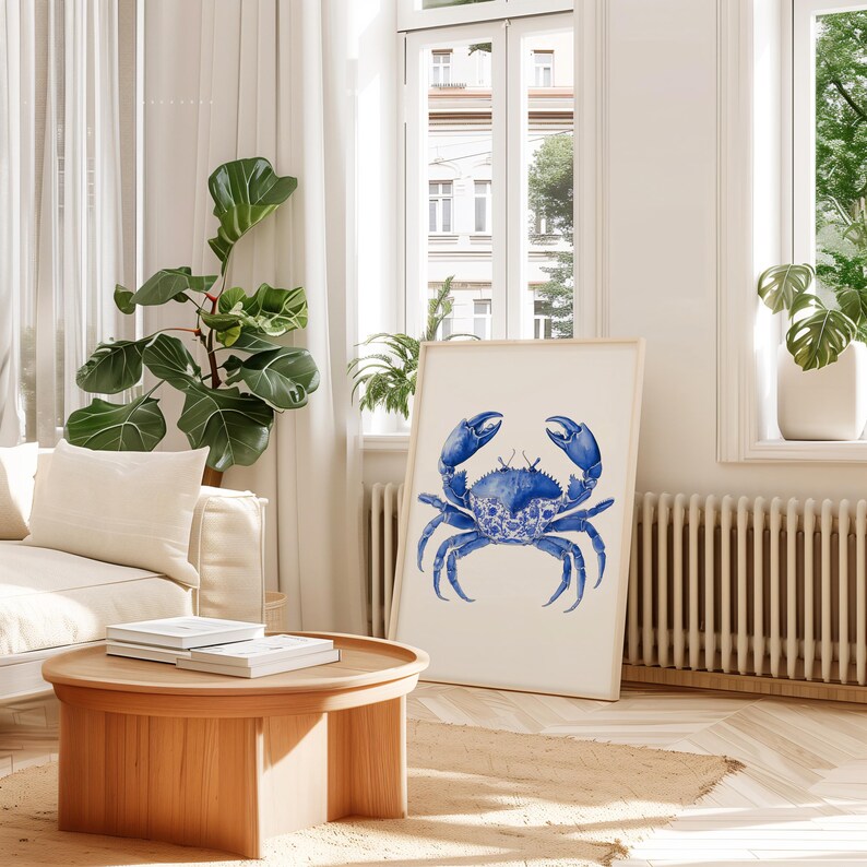 Blue Crab Wall Art Print - Chinoiserie Watercolor Crab Artwork - Toile de Jouy Crab Painting - Trendy Coastal Home Decor - Ocean Beach Housecoastal decor
digital download art
coastal printable
nautical ocean art
blue marine poster
chinoiserie wall art
japanese japandi
toile de jouy poster
watercolor lobster
trendy coastal art
blue crab art print
blue crab painting
chinoiserie crab