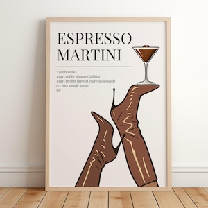 Espresso Martini Rezept Kunstdruck | Glam Boots Cocktail Poster | Retro Cocktail Bar Dekor Digitaler Download | Hausbar Küche Kunstdruck
