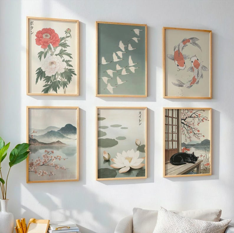 Japanese Wall Art Set - Japandi Gallery Wall - Wabi Sabi Poster Set of ...
