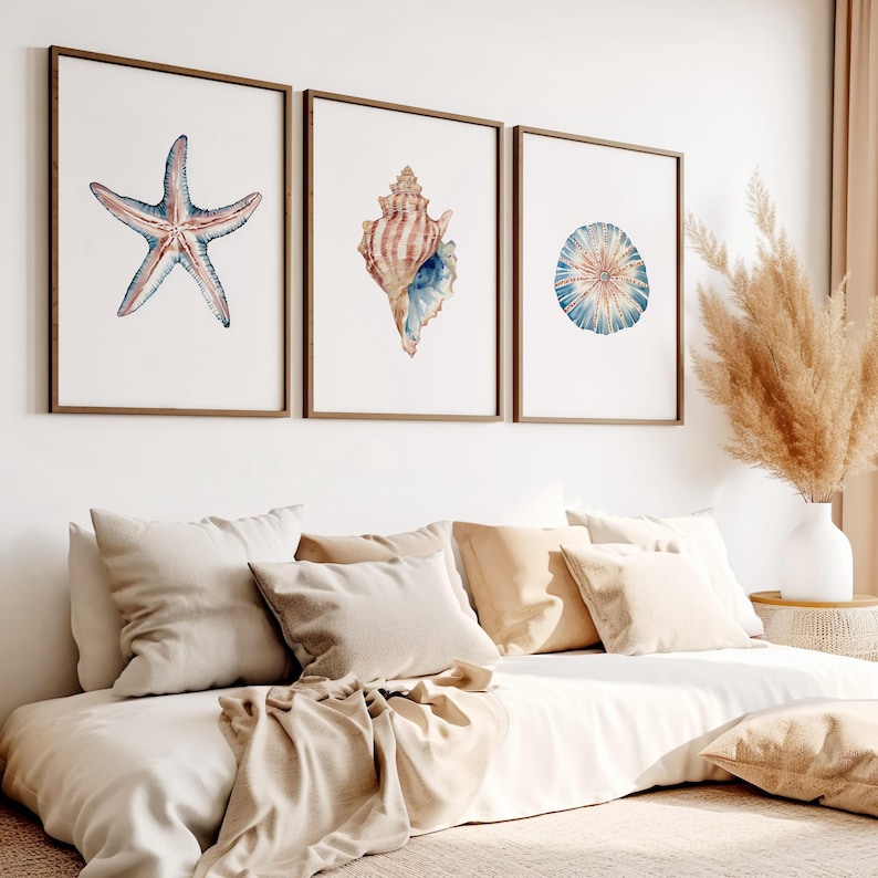 Sea Shell Watercolor Prints / Coastal Wall Art Set of 6 / Boho Beach ...